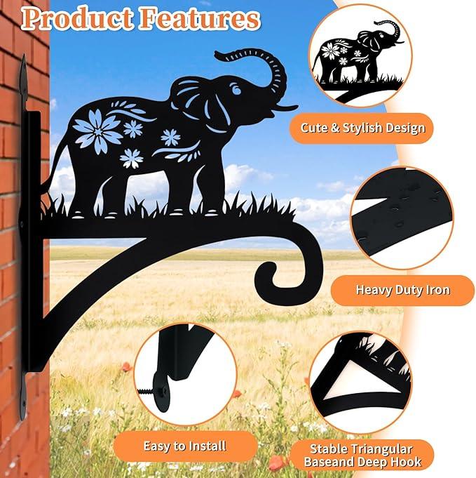 Hanging Plant Hanger Bracket, Heavy Duty Iron Wall Plant Hanger for Bird Feeder, Decorative Baby Elephant Silhouette Plant Hooks Hanging Plant Hangers Outdoor for Wind Chimes Flower Pot Lantern