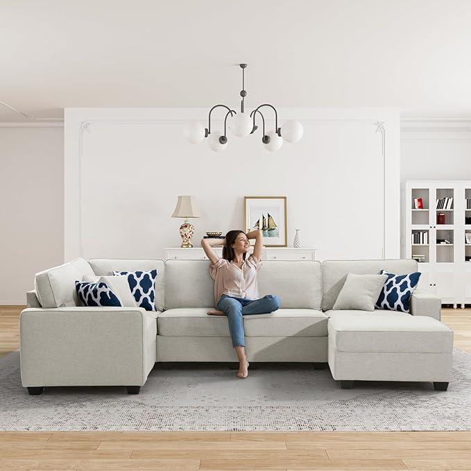 L Lengend Vansen Modular Sectional Sofa U Shaped Couch with Ottoman Modern Reversible Corner Sectional Couch for Living Room (Cream, U Shaped Sofa-1)