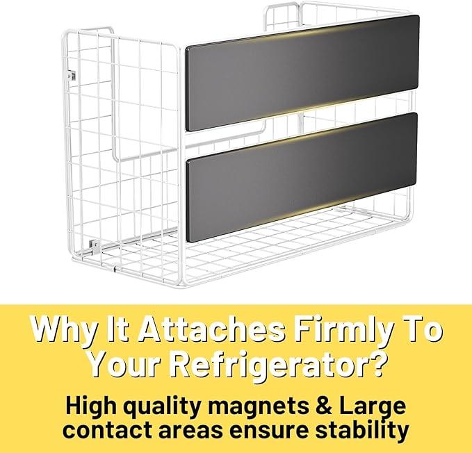 Magnetic Shelf for Fridge, Fruit Potato & Onion Storage Bins, Pantry Organizers & Storage, Large Container Magnetic Basket for Refrigerator, Kitchen Counter,Cabinet Magnetic Fridge Organizer White (1)