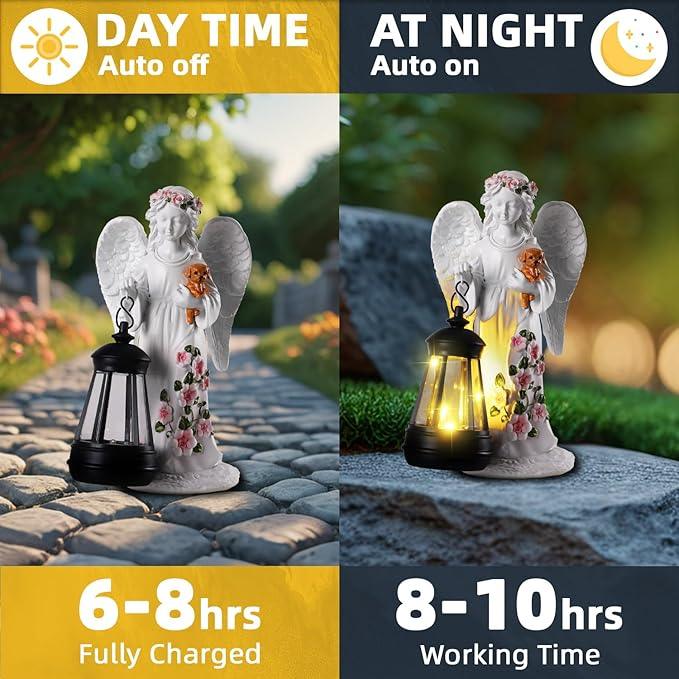 Solar Garden Decor - Angel Statues with Solar Lantern 8.7