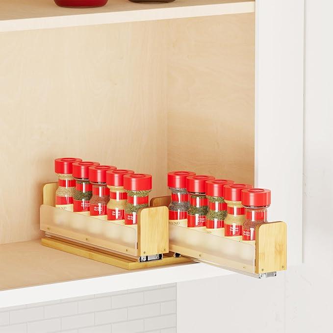 SpaceAid Bamboo Pull Out Spice Rack Organizer for Cabinet, Heavy Duty Slide Out Seasoning Kitchen Pantry Sliding Vertical Organization, 5.1