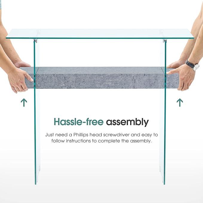 ivinta Glass Console Table with Storage, 39.4