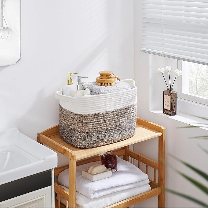 OIAHOMY Storage Basket, Woven Baskets for Storage, Cotton Rope Basket for toys,Towel Baskets for Bathroom - Pack of 3, Gradient Dark Brown