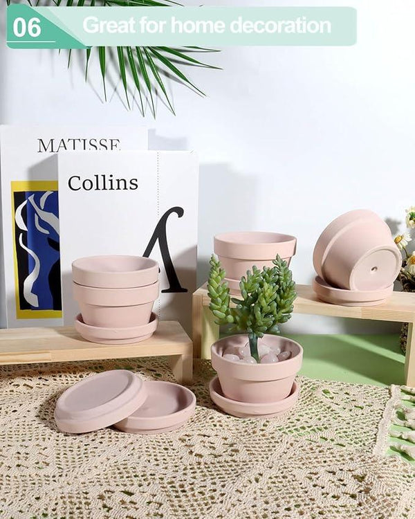 vensovo 5.7 Inch Pink Terracotta Shallow Succulent Pots - 6 Pack Terra Cotta Clay Pot with Saucer, Cacuts Indoor and Outdoor Planters with Drainage Hole