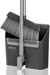 JOYMOOP Black Broom and Dustpan Set, Upright Angle Design with Built-in Comb Teeth for Home, Office, Hardwood Floors, Pet Hair