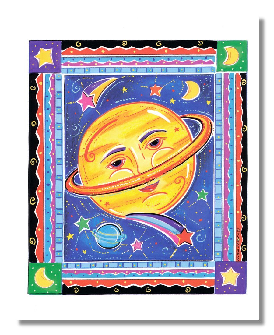 Celestial Wall Art – 8x10 Art Print of Sun, Planets & Shooting Stars Artwork