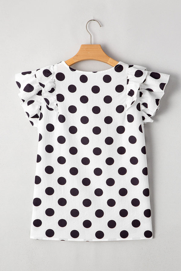 Halo Polka Dot Ruffled Sleeve V Neck Blouse