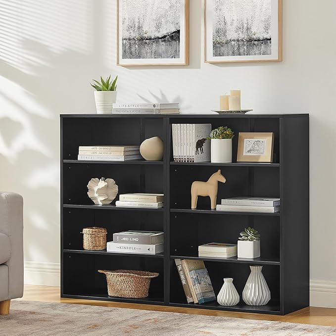 71 Inch Tall 8-Shelf Bookcase, Wood Bookshelf Storage Organizer Adjustable Shelf for Home Office Living Room, Converts into Two 4-Shelf Bookshelves, Black