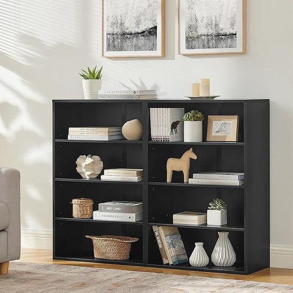 71 Inch Tall 8-Shelf Bookcase, Wood Bookshelf Storage Organizer Adjustable Shelf for Home Office Living Room, Converts into Two 4-Shelf Bookshelves, Black