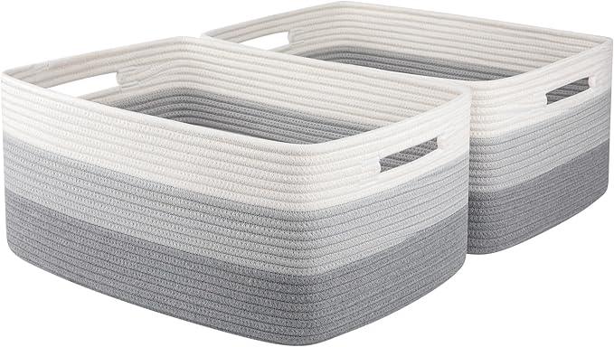 Large Storage Basket for Organizing, Woven Rope Basket for Shelves, Closet Organizer Bins for Clothes, Blanket, Toys, Baby Nursery Storage, 17.7