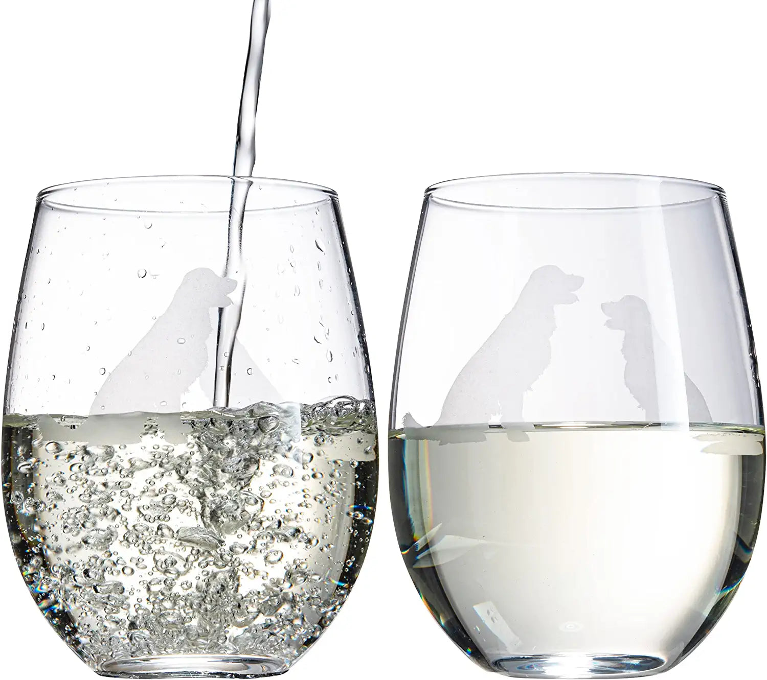 Set of 2 Golden Retriever Dog Stemless Wine Glasses by The Wine Savant - Yellow or Golden Retriever Lover Him & Her - Dogs Silhouette - Glass Gifts Etched Tumblers for Anniversary, Home Bar Gifts