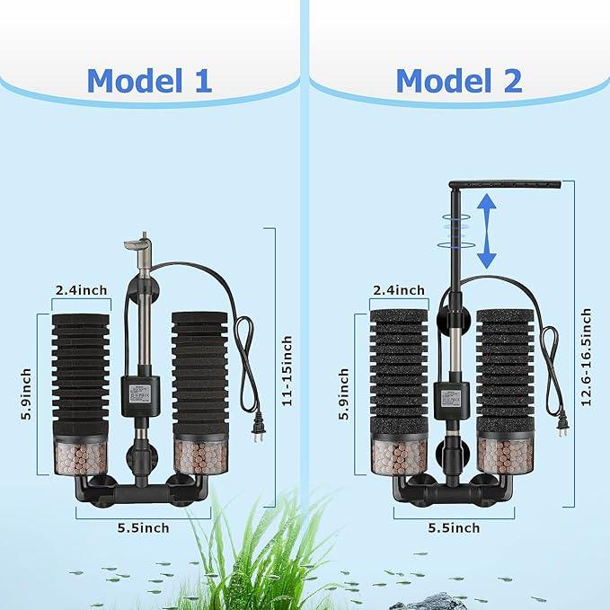 Upgrade Aquarium Electric Power Sponge Filter with Submersible Pump ，Ultra-Quiet Motor with Bio Ceramic Media Balls and 2 Spare Sponge (L for 20-55 Gal)