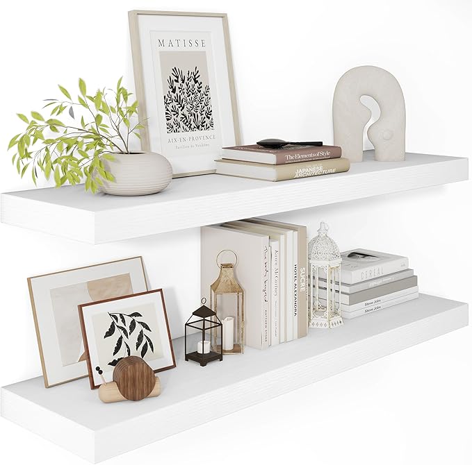 White Floating Shelves for Wall, 36 Inch X 12 Deep Shelves for Room Wall Mounted，2