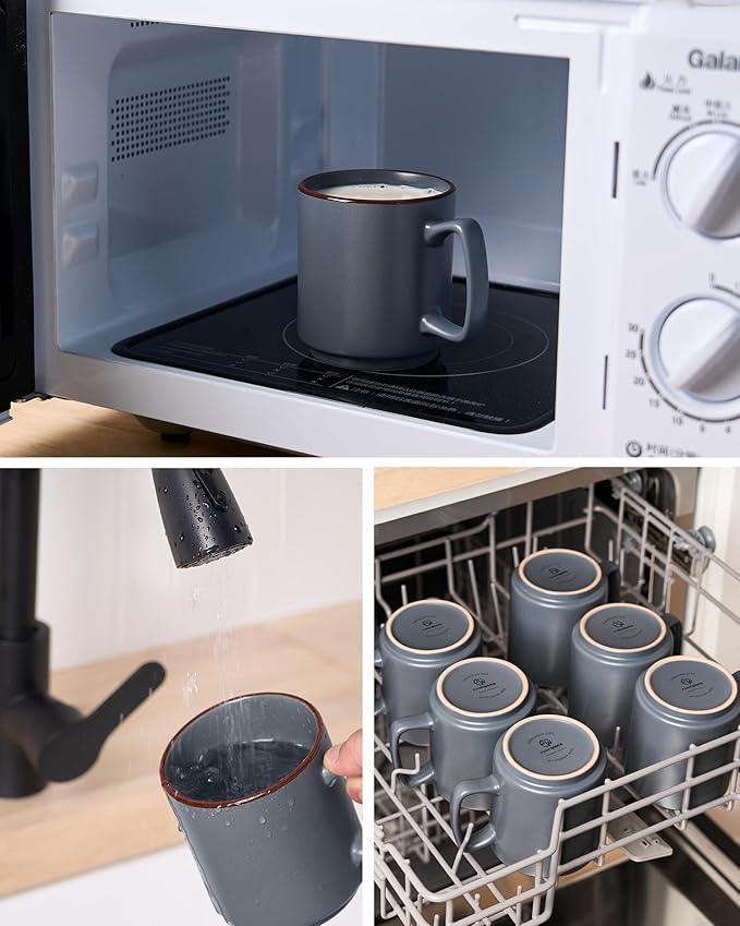 famiware Coffee Mugs Set of 6, Nebula 14oz Coffee Mugs, Ceramic Cup Set with Handle for Latte, Tea, Milk, Cappuccino, Cocoa, Charcoal