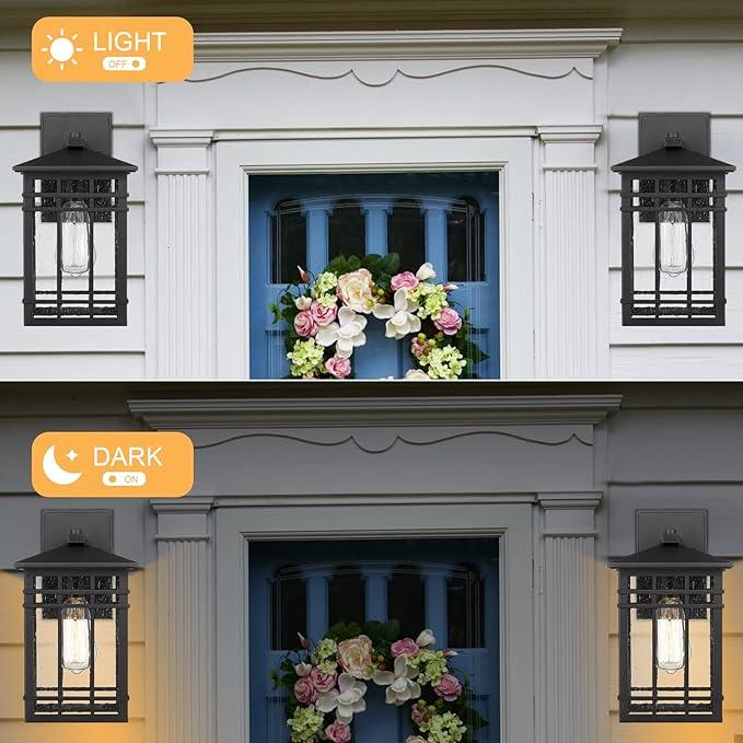 Outdoor Wall Lantern, Exterior Light Fixture Mount, 1-Light Waterproof Lighting With Seeded Glass for Porch, Garage, Patio, Hallway, Entryway, Black