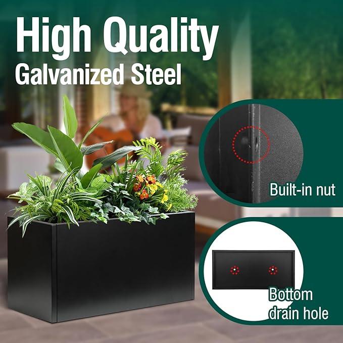 Galvanized Steel Metal Planter Rectangular Indoor Black Planter Box Large Outdoor Planters Steel 25