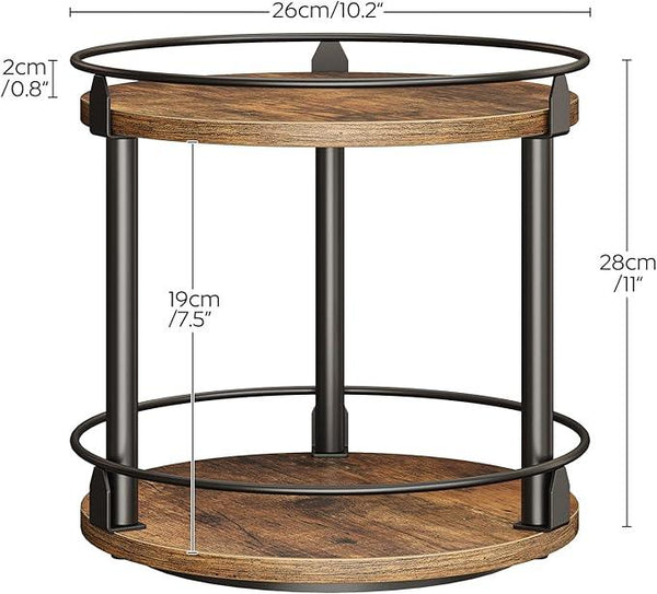 Lazy Susan Organizer, Rotating Spice Rack, 2 Tier Spice Turntable Organizer, Industrial Turntable Spice Holder, for Kitchen Countertop and Cabinet, Compact and Versatile, Rustic Brown SR22BR