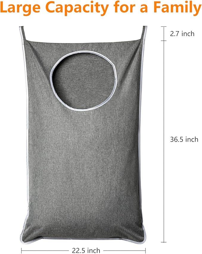 XL Hanging Laundry Hamper, Extra Large Tear-resistance Door Hamper with 2 Types Hooks for Dirty Clothes, Save Bathroom Space Hanging Laundry Bag (36.5x 22 Inch,Grey)