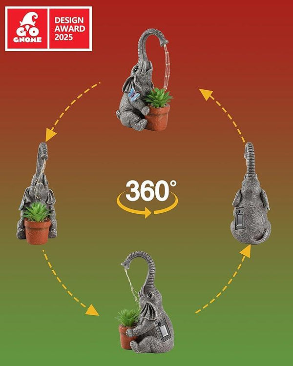 Solar Powered Resin Elephant Garden Statue with Water Fountain Light - Durable Outdoor Decor for Patio and Lawn - Unique Elephant Gift for All Ages