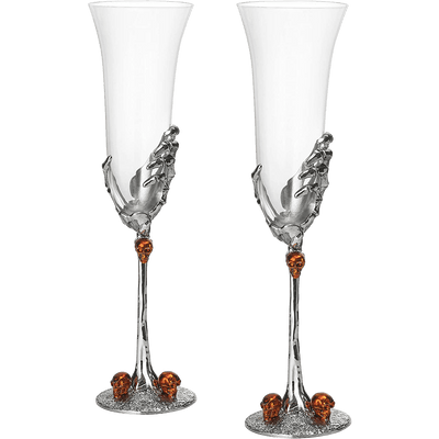 Stemmed Skeleton Champagne Glasses Set of 2 by The Wine Savant - 7oz Skeleton Glasses 9
