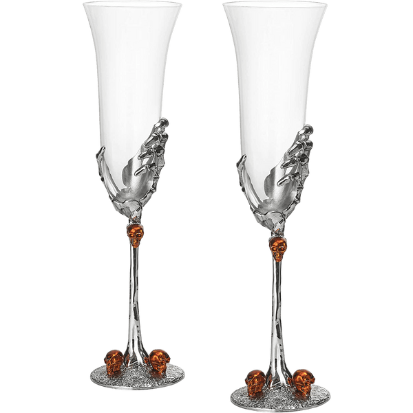 Stemmed Skeleton Champagne Glasses Set of 2 by The Wine Savant - 7oz Skeleton Glasses 9