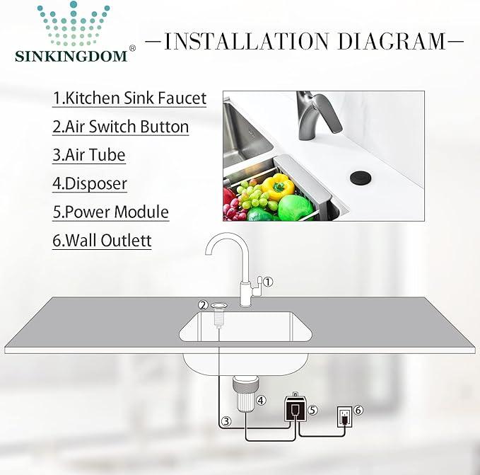 Garbage Disposal SinkTop Air Switch Kit with Long Button,Brass Made Cover,UL,Matte Black