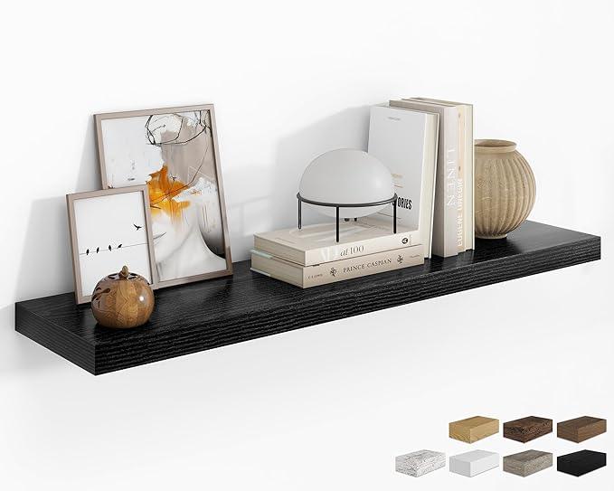 RICHFOCUS 48Inch Floating Shelves for Wall 1 Pack Shelves for Bedroom|Kitchen|Bathroom Wall Mounted Rustic Wood Floating Shelf with Invisible Brackets for Books|Storage|Decor, Black