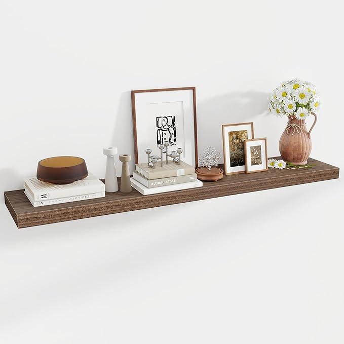 55 Inch Floating Shelves, 12 Inch Deep Floating Shelves for Wall, Floating Shelf with Invisible Brackets, Deep Wall Shelves for Bathroom, Bedroom, Living Room, 1 Pack, Walnut
