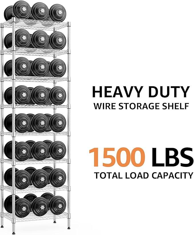 8 Tier 2000 lbs Storage Rack Metal Wire Shelving Unit, Storage Standing Shelf Organizer for Laundry Bathroom Kitchen Pantry Closet Garage Utility Room, Chrome 13.8