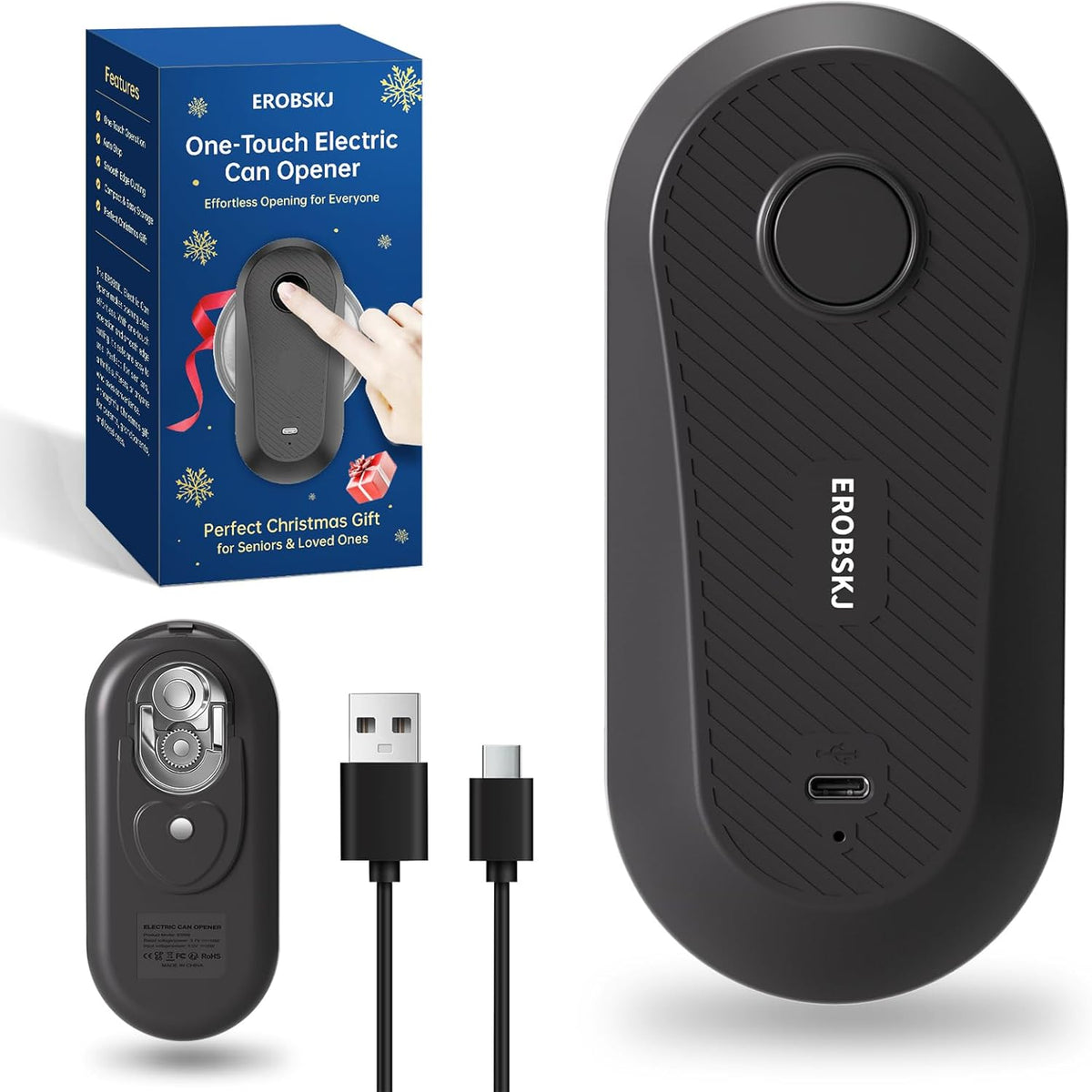 Rechargeable Electric Can Opener for Seniors & Arthritis | One-Touch Hands-Free Smooth Edge Can Opener, USB-C, Compact Kitchen Gadget