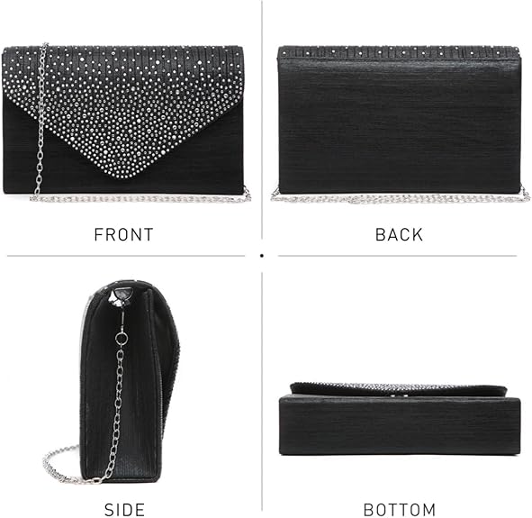 Sparkly Rhinestone Evening Clutch for Women - Luxury Handbag with Detachable Chain