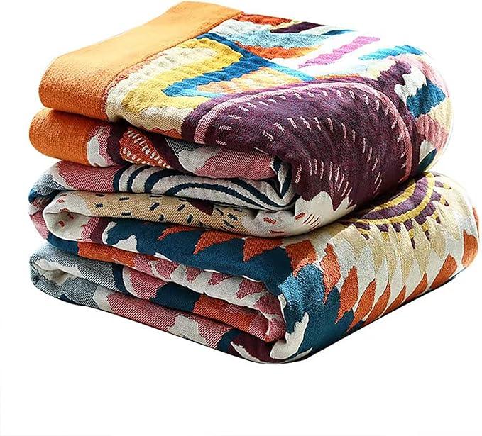 Boho Throw Blanket, 100% Organic Muslin Cotton Breathable Ultra Soft Bed Quilt Throw - All Season Floral Bird Butterfly Farmhouse Decor Blanket for Sofa Couch Chair and Gift. 50