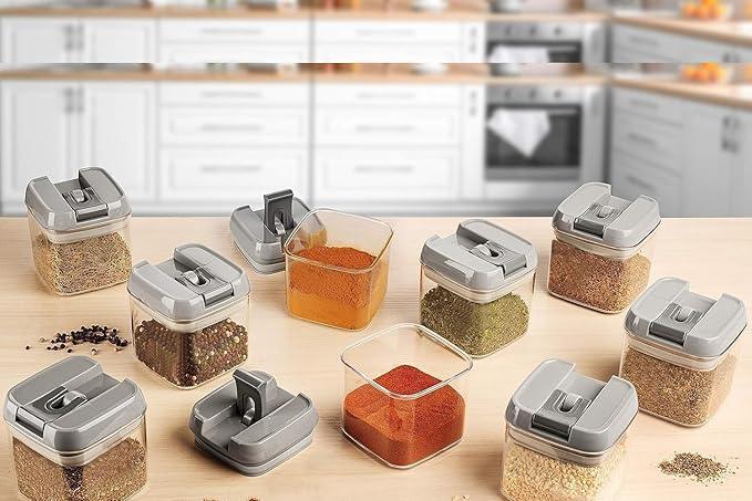 Shazo 9 PC Airtight Food Storage Containers - BPA Free Clear Plastic Snack & Spice Containers with Easy Lock Lids - Kitchen and Pantry Organization for Herbs, Coffee, Tea - 0.5L / 2.1 Cups