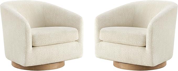CHITA Swivel Accent Chair Set of 2, FSC Certified Upholstered Fabric Barrel Chair for Living Room, Fully Assembled, Cream