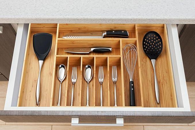 Umilife Extra Large Expandable Kitchen Siverware Utensils Drawer Organizer, 19
