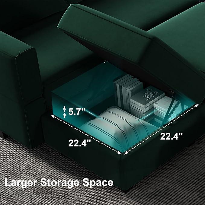 Belffin Modular Sectional Sofa with Storage Chaises Sectional Sleeper Sofa Couch 8 Seat Sectional Bed Green