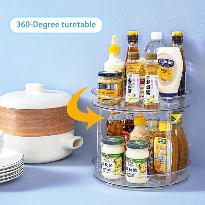 URALFA 2 Tier Lazy Susan Turntable, 9 Inch Clear Tiered Lazy Susan Organizer, 360 Rotating Spinner Organizer for Kitchen, Pantry, Counter, Sink