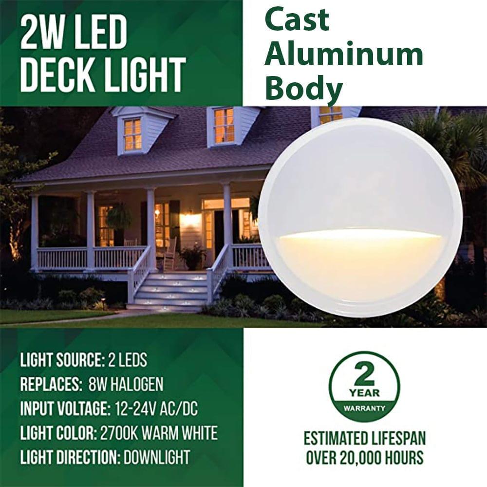 DLA02 6-Pack 2W Low Voltage 2700K Warm White Integrated LED Outdoor Half Moon Deck Lights Package, 12V LED Step Patio Landscape Lights