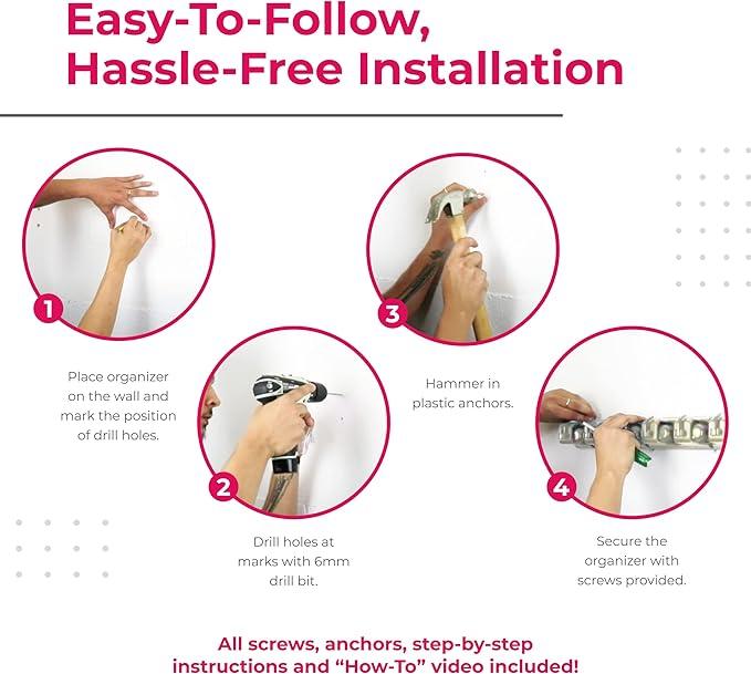Broom Holder Wall Mount and Garden Tool Organizer, Closet Storage, Kitchen Rack, Home Organization and Garage Organizer for Rake or Mop Handles Up to 1.25-Inches, Hanger Plus 6 Hooks (BEIGE, 1 PACK)