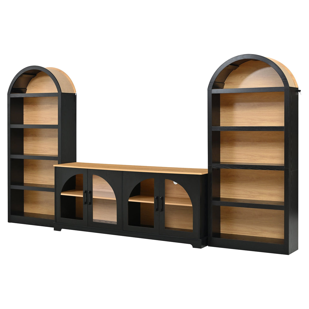 3-Piece Retro TV Stand Set with Bookshelf for TVs Up to 70