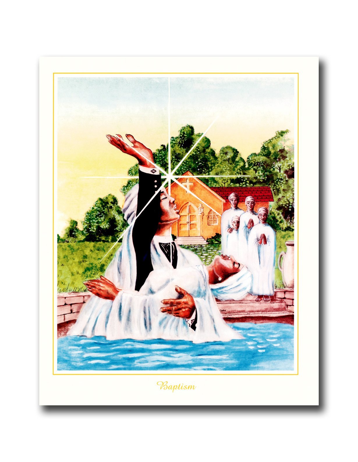 African American Church Art – Jesus Baptism Picture 8x10 Art Print