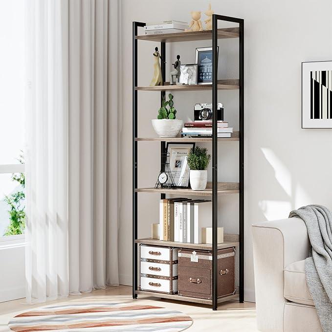 NUMENN Bookshelf, 6 Tier Bookshelves, Home Office Bookcase Shelf Storage Organizer, Free Standing Storage Shelving Unit for Bedroom, Living Room and Home Office, Grey