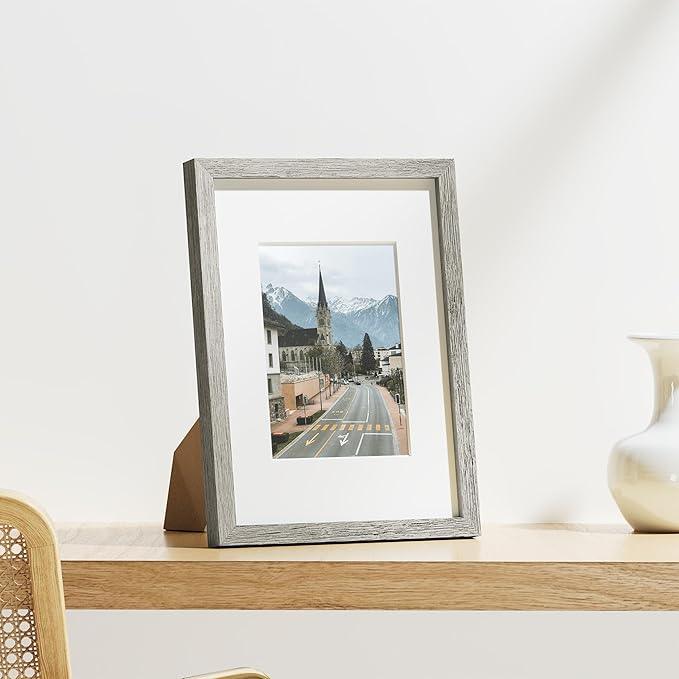 Vittanly 9x12 Picture Frames Set of 9, Shatter Resistant Plexiglass, Display 6x8 Pictures with Mat or 9x12 without Mat, Photo Frames for Wall or Tabletop, Engineered Wood, Grey