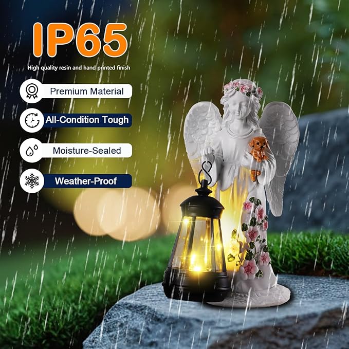 Solar Garden Decor - Angel Statues with Solar Lantern 8.7