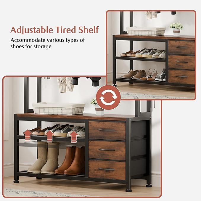 Lulive Hall Tree with Bench and Shoe Storage, 31.5