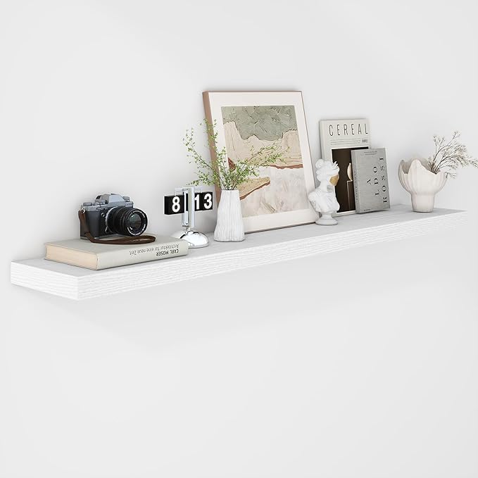 Fun Memories 55 Inch Floating Shelves - 9 Inch Deep Rustic Wooden Wall Shelves - Extra Deeper & Thicker Wall Mounted Storage Shelf for Living Room, Kitchen, Farmhouse - 55