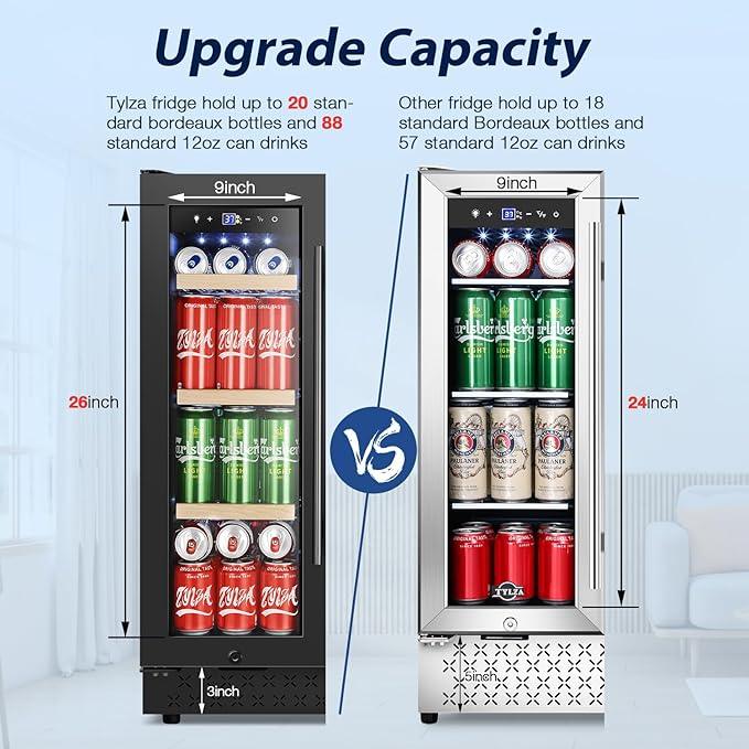 Tylza 24 Inch Wine and Beverage Refrigerator, Dual Zone Wine Beverage Cooler 24