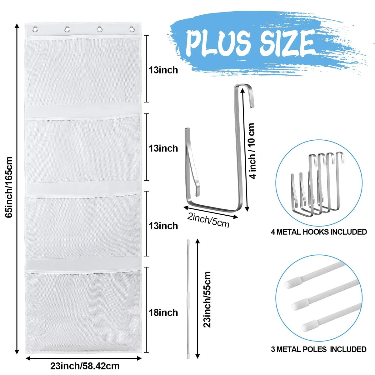 Over The Door Stuffed Animal Storage Organizer, Plus Size, White