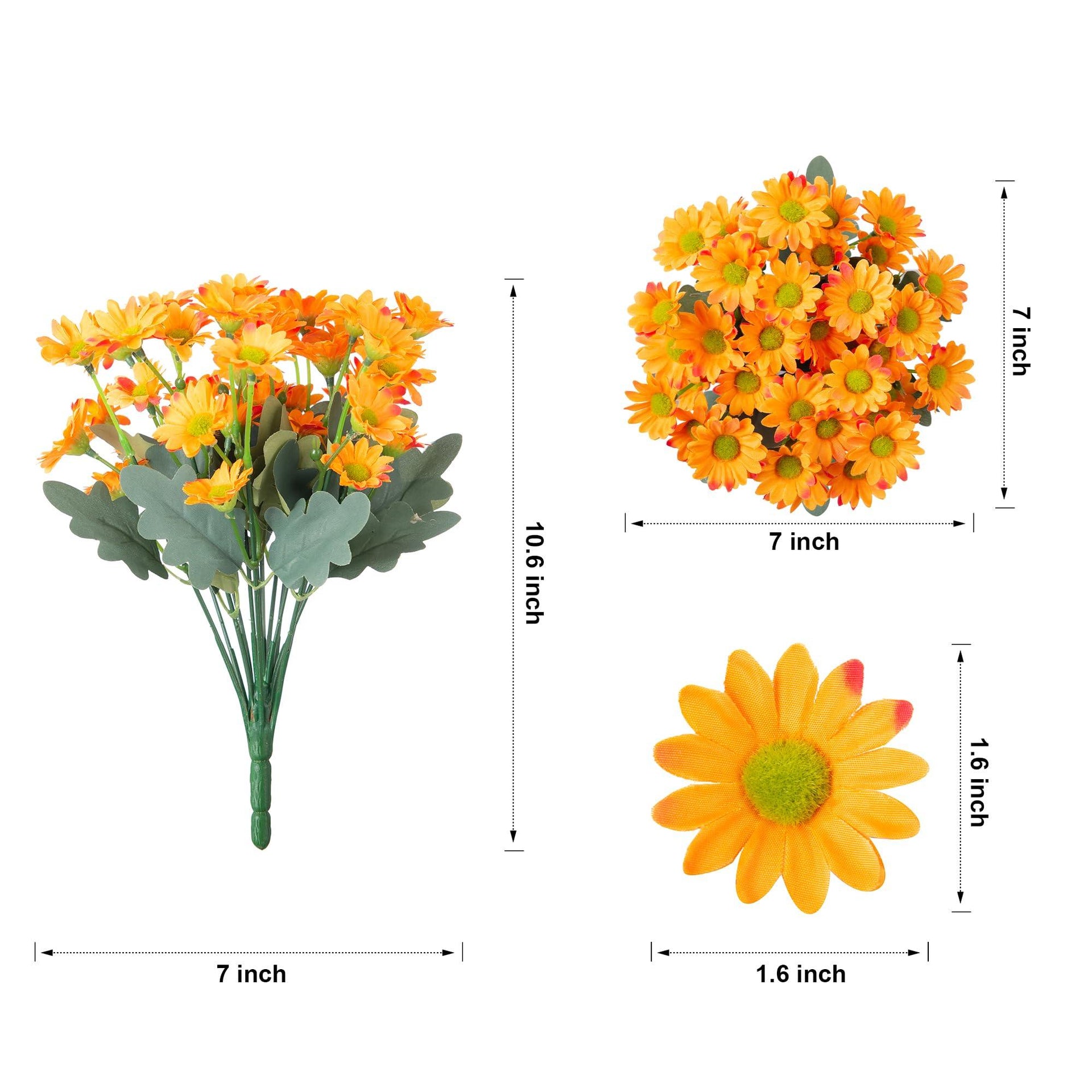 INSPRING Daisy Artificial Outdoor Silk Flowers 6 Bundles Orange UV Resistant