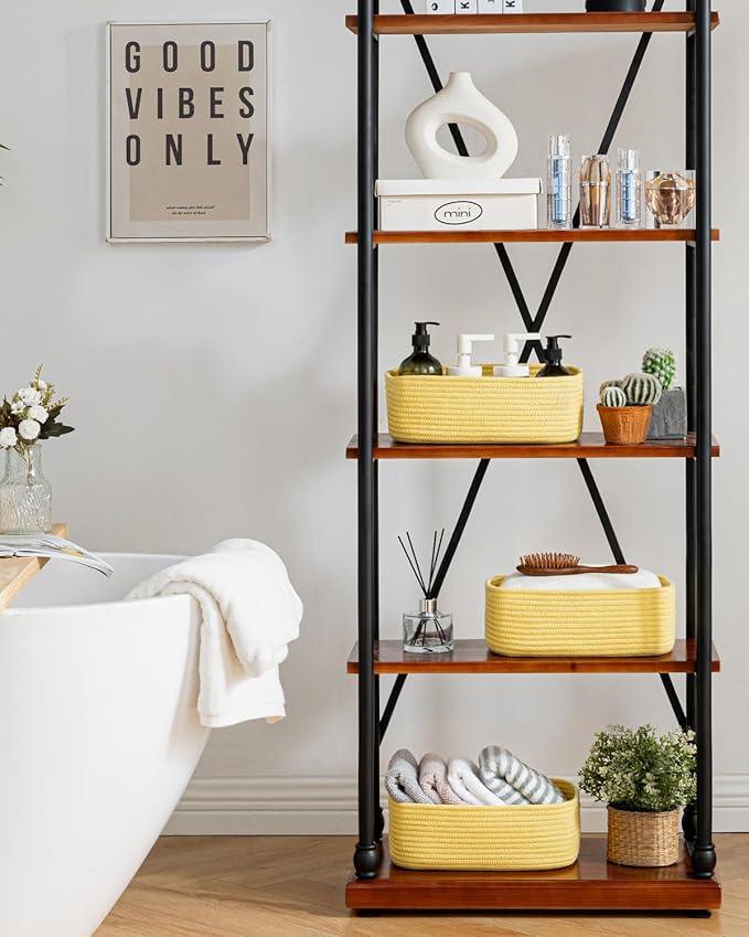 KALLAX Small Woven Basket, 12 x 8 x 4.5 Inches, Storage Basket for Organizing, Cute Small Rope Shelf Closet Cube Storage Bins Baskets for Shelves, Dog Toy Gift Baskets Empty, 3 Pack Yellow